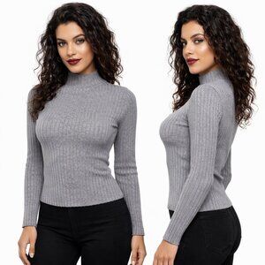 Heather Gray Ribbed Mock Neck Top